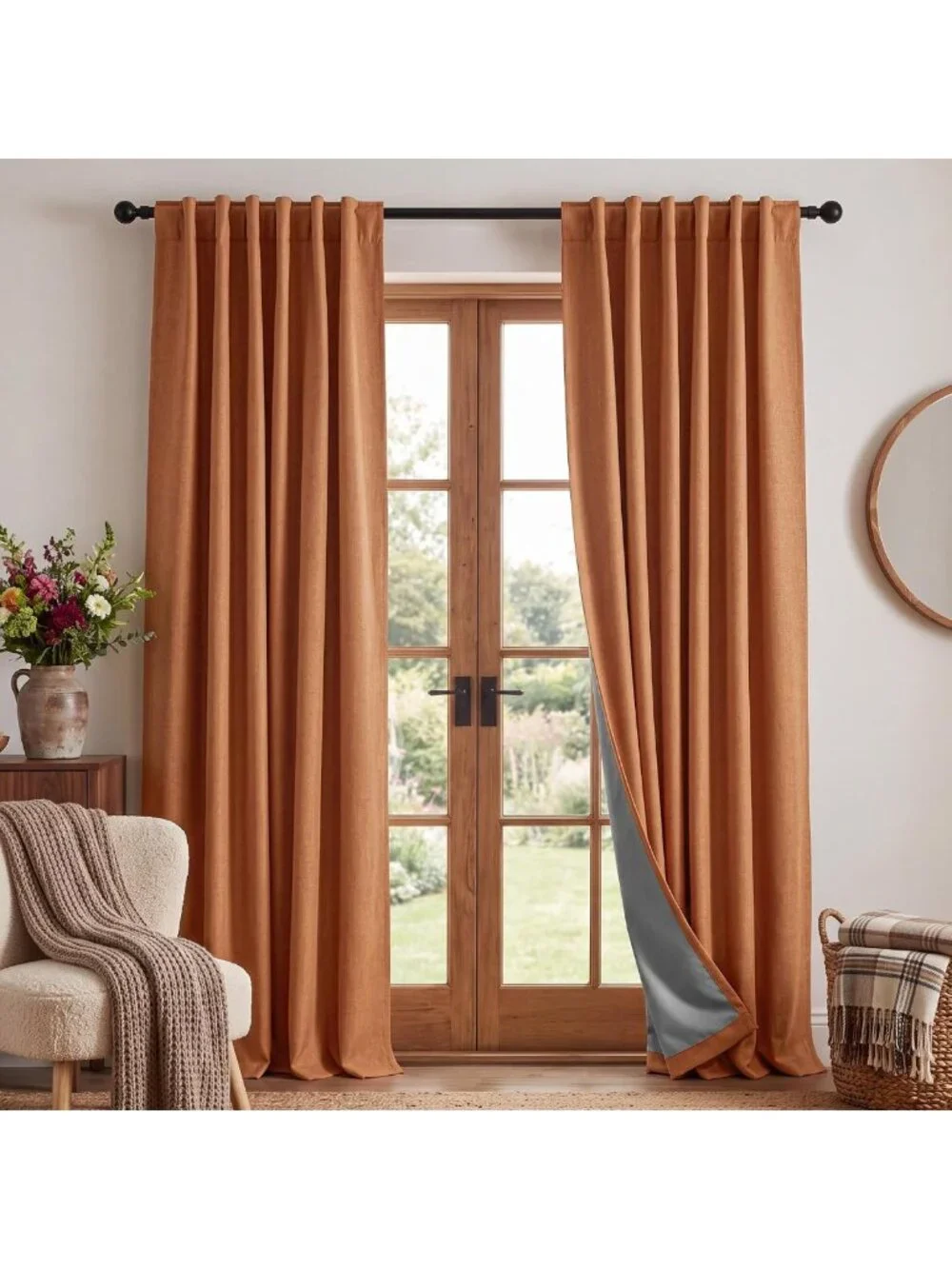 Burnt Orange Total Blackout Curtains 96” Long - Perfect for Dining Room Decor
